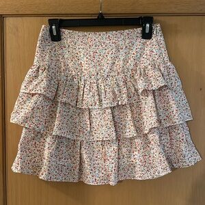 ACOA Women’s Micro Ditsy Floral Tiered Mini Skirt New White Pink Size Small